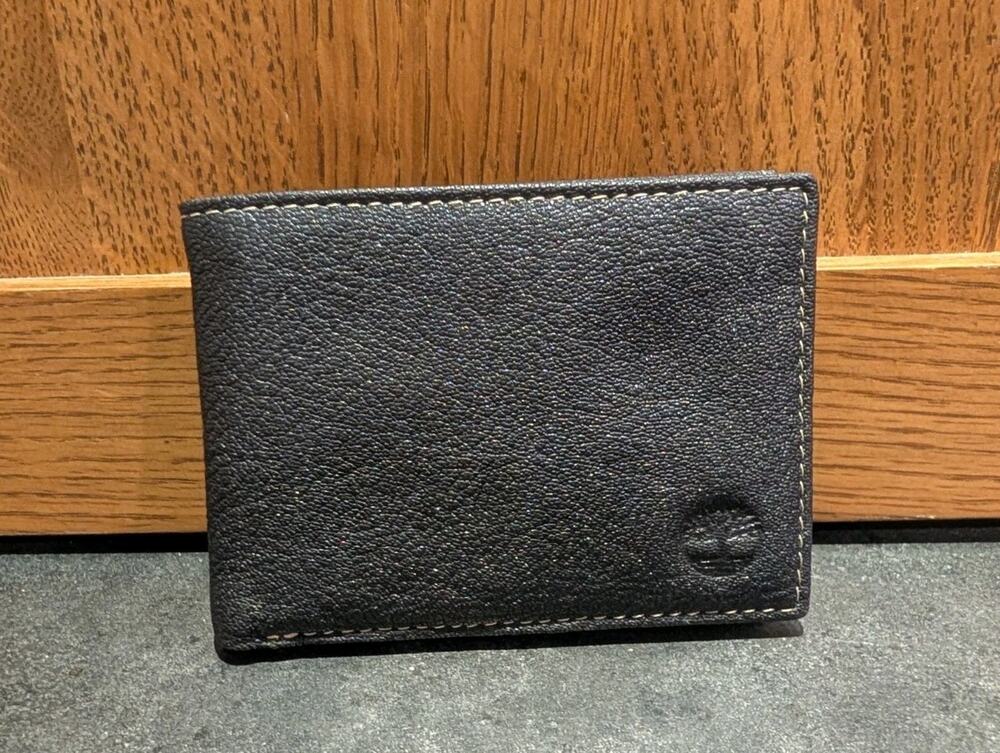 Timberland Men's Black Genuine Leather RFID Bi-Fold Passcase Wallet